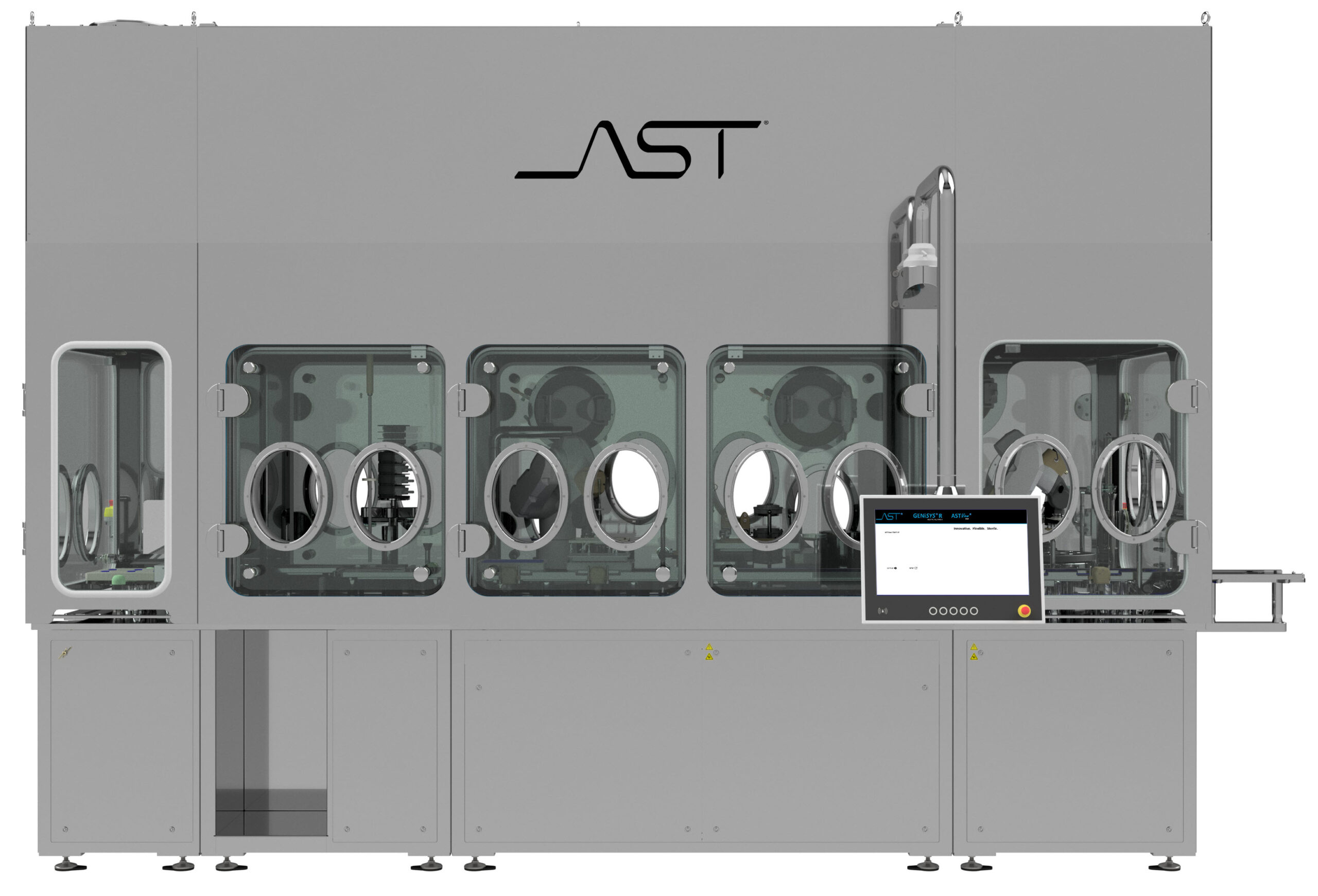 An image showing the AST aseptic processing isolator unit for fill-finish professionals in drug development and bio pharma industries